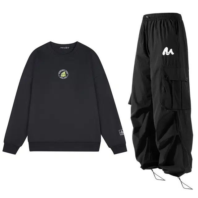 星际者 章鱼时尚卡通印花宽松上衣系带两穿工装裤卫衣套装 男女同款