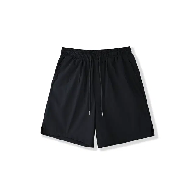 我是大卫 纯色中腰系带潮牌高街薄款透气宽松运动五分休闲短裤 男女同款 黑色
