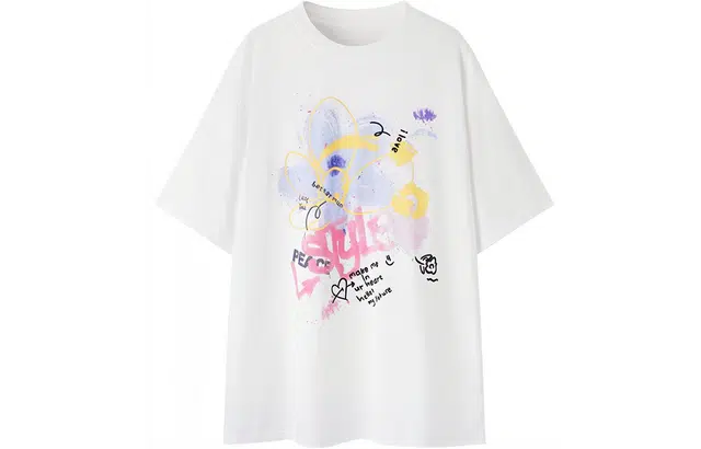 太平鸟 手绘花卉字母印花短袖针织衫 女款