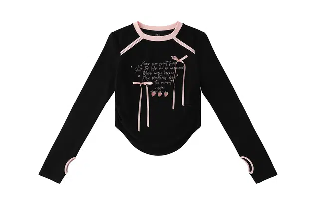 LAMLICKA Bow Print Long Sleeve Tee Black