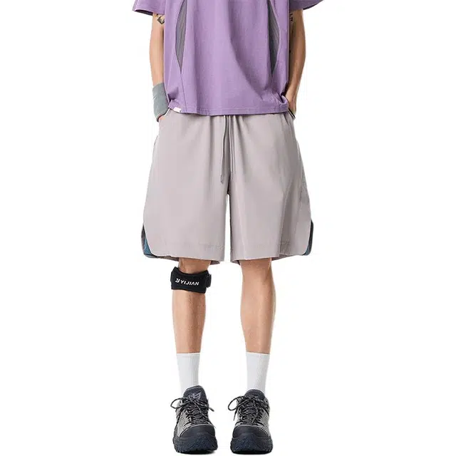 佐菲利 美式复古撞色宽松运动五分休闲短裤 男女同款