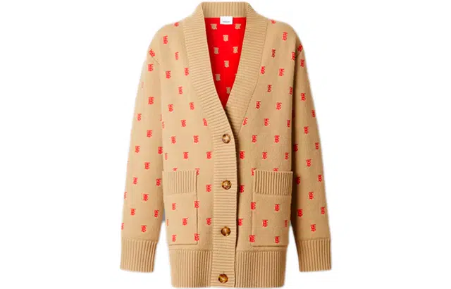 Burberry Classic TB Logo V-Neck Cashmere Sweater Light Brown