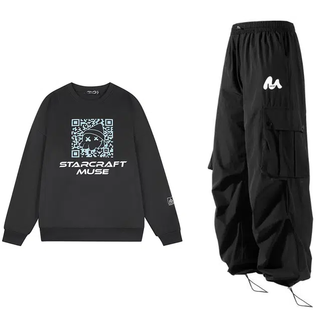 星际者 基础款卡通印花长袖上衣直筒美式长裤卫衣套装 男女同款