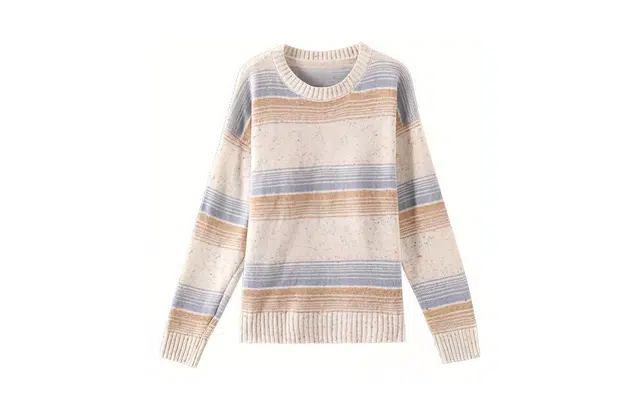 花栗鼠小姐 拼色条纹圆领落肩套头针织毛衣 女款 撞色条纹