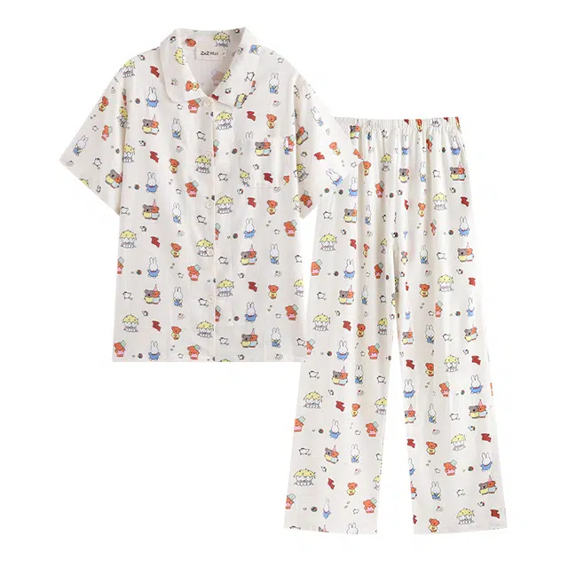 侘町 米菲乐园卡通纯棉柔软透气亲肤睡衣套装 女款 图片色