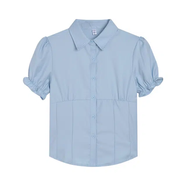 冰淇淋与鲸 纯色短款翻领修身休闲短袖衬衫 女款