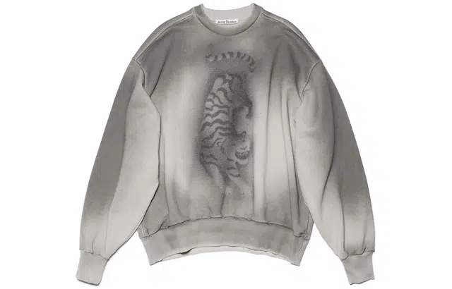 Acne Studios SS22 Tiger Print Crewneck Sweatshirt Gray