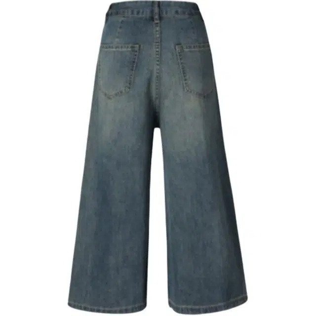 木清清 复古蓝色拖地女春季百搭设计感休闲高腰宽松阔腿裤牛仔裤 女款 蓝色