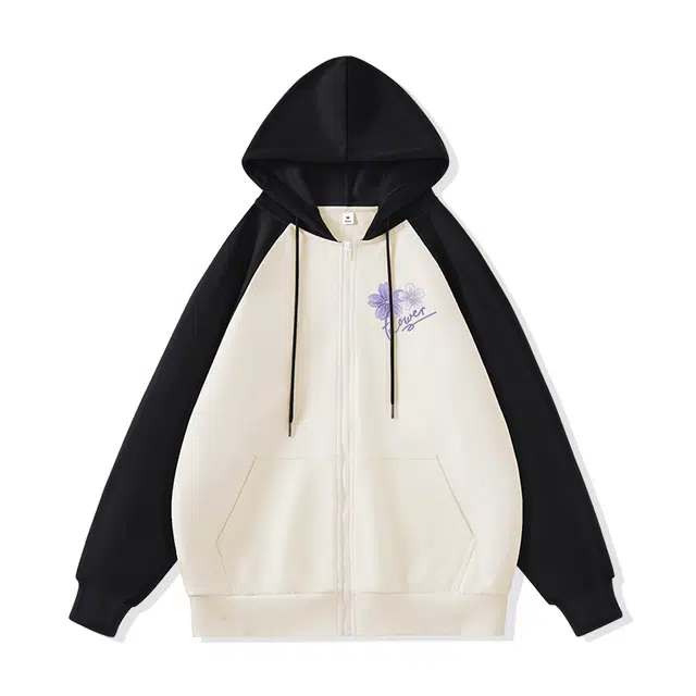 棉致 植物花卉宽松拉链长袖卫衣 女款