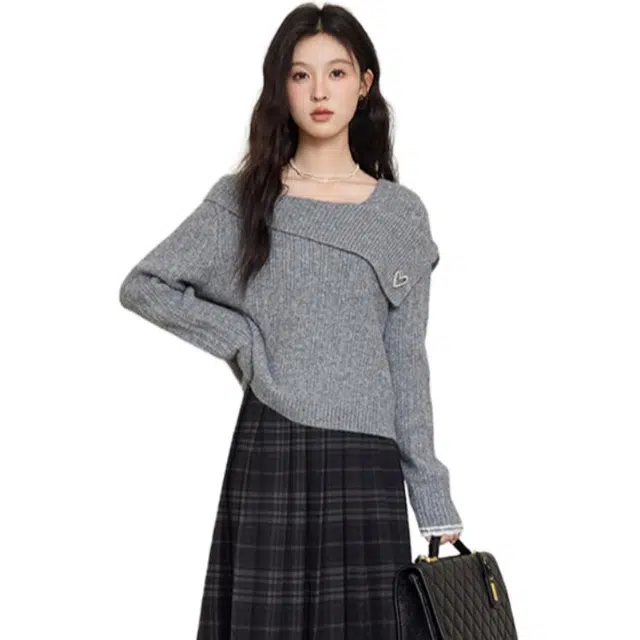 鹿向南 高级感宽松加厚上衣女毛衣 女款 灰色