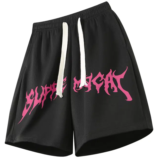 吾皇猫 美式学院风基础款五分裤卡通动漫印花跑步运动舒适透气宽松直筒休闲短裤 男女同款