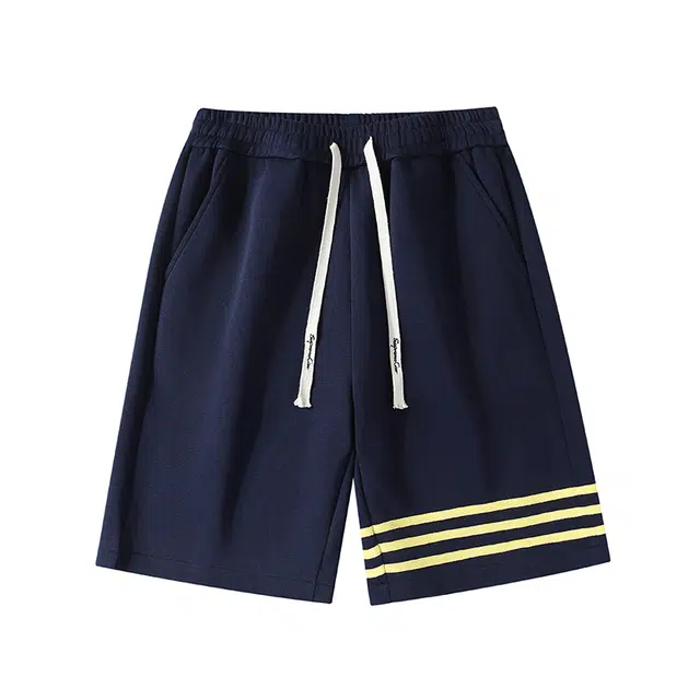 吾皇猫 美式复古潮流高街条纹撞色设计宽松舒适柔软运动休闲短裤 男女同款