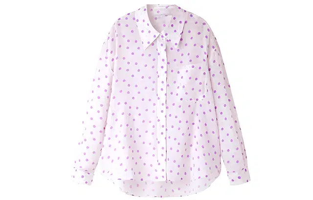 太平鸟女装 波点满印宽松长袖衬衫 女款 紫色纹样