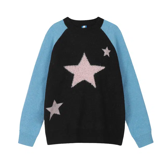 水中花 软糯星星提花圆领套头休闲长袖毛衣 女款