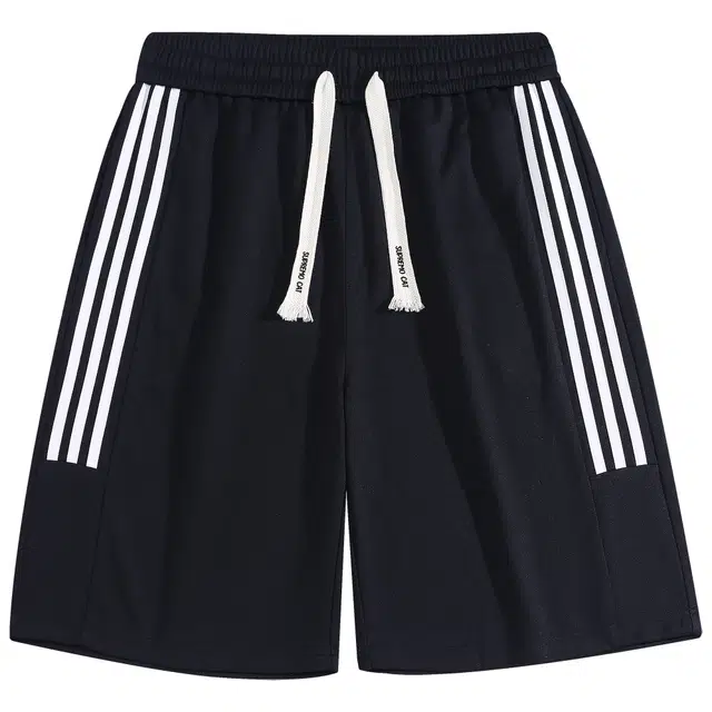 吾皇猫 美式复古三条杠条纹设计学院风基础款跑步运动舒适透气宽松五分裤休闲短裤 男女同款