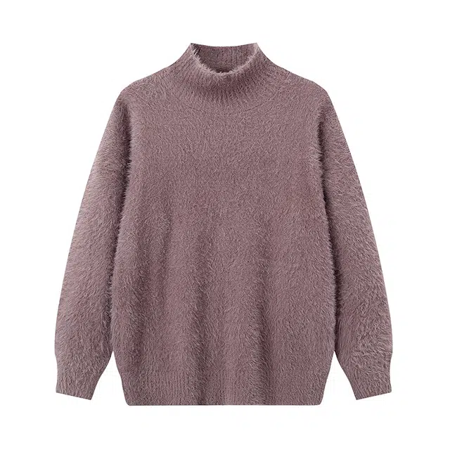 红蜻蜓 简约百搭纯色半高领套头上衣慵懒风休闲通勤穿搭仿水貂绒长袖毛衣 男女同款