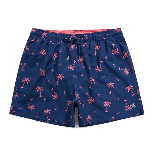 盖浪 松紧宽松系带椰树印花速干三分休闲短裤 男款 蓝色