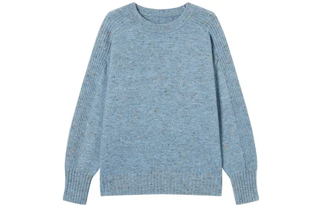 对白 明亮星空绒彩点纱螺纹织法圆领毛衣 女款