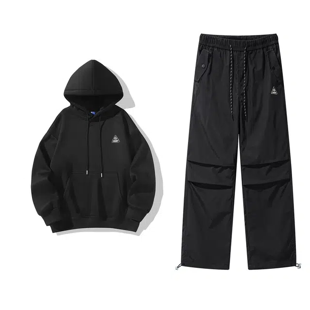 星际者 基础款简约宽松休闲上衣纯色阔腿直筒美式可抽绳工装裤卫衣套装 男女同款