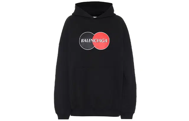 Balenciaga Printed Oversized Hoodie Black