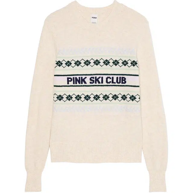 Victoria's Secret PINK Crewneck SweaterNatural Heather Ski Club