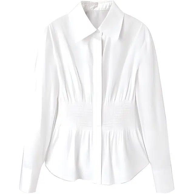 太平鸟女装 纯色收腰设计翻领长袖衬衫 女款 白色