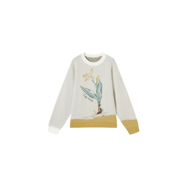 对白 慵懒松弛感提花圆领软糯毛衣 女款 米杏色