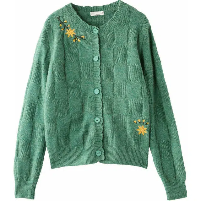 茵曼 复古提花圆领开衫长袖毛衣 女款