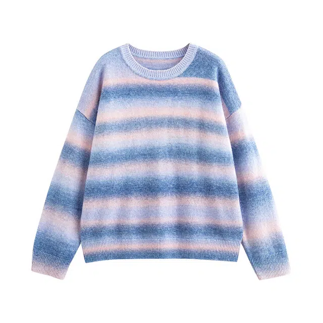 初语 条纹简约宽松长袖毛衣 女款 梦幻紫