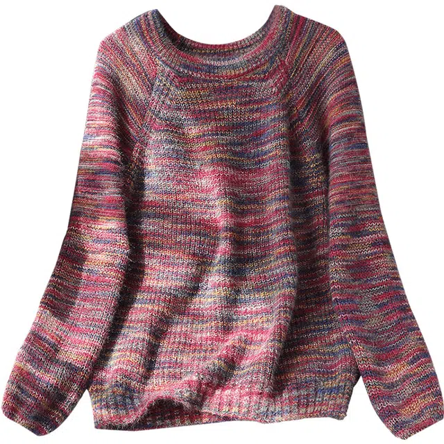 丝柏舍 宽松拼色针织遮肉套头显瘦圆领长袖毛衣 女款