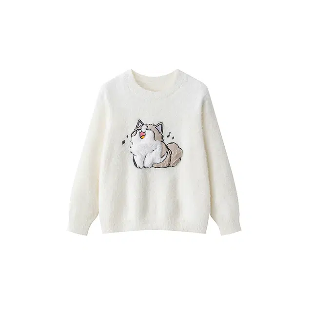 红蜻蜓 卡通图案软糯圆领针织毛衣 男女同款