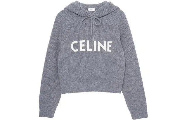 CELINE Logo Wool Hoodie Gray