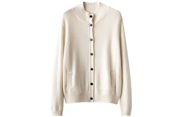 恒源祥 纯色半高领单排扣开衫毛衣 女款