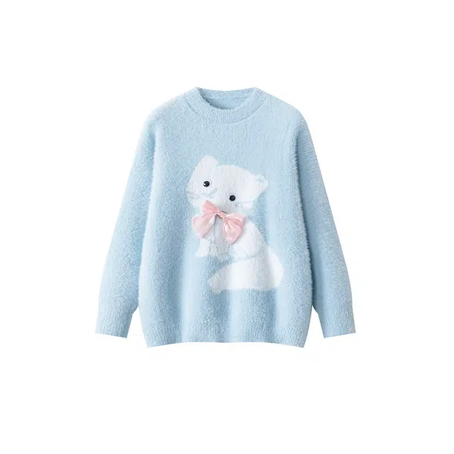 红蜻蜓 可爱毛绒百搭休闲时尚长袖毛衣 女款 蓝色