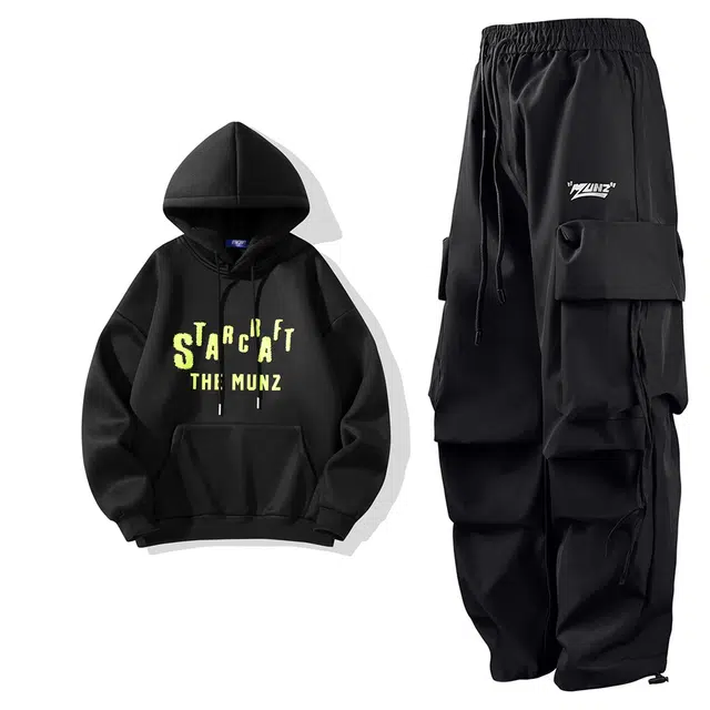 星际者 纯色基础款品牌长袖上衣宽松阔腿长裤卫衣套装 男女同款