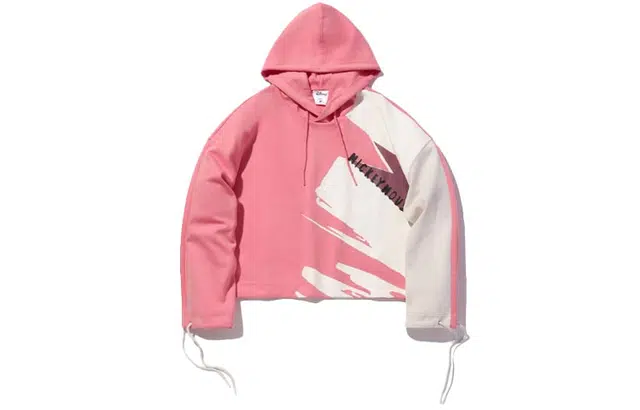 李宁 拼色套头运动连帽卫衣 女款 杏粉色