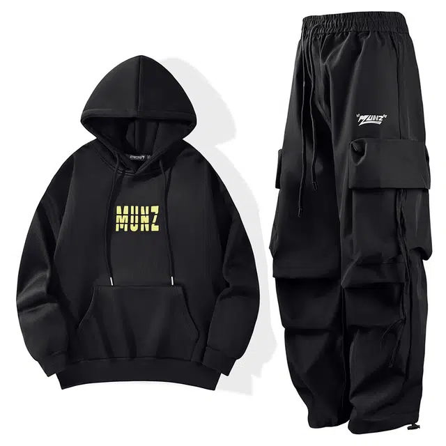 星际者 时尚潮流长袖上衣系带直筒长裤卫衣套装 男女同款