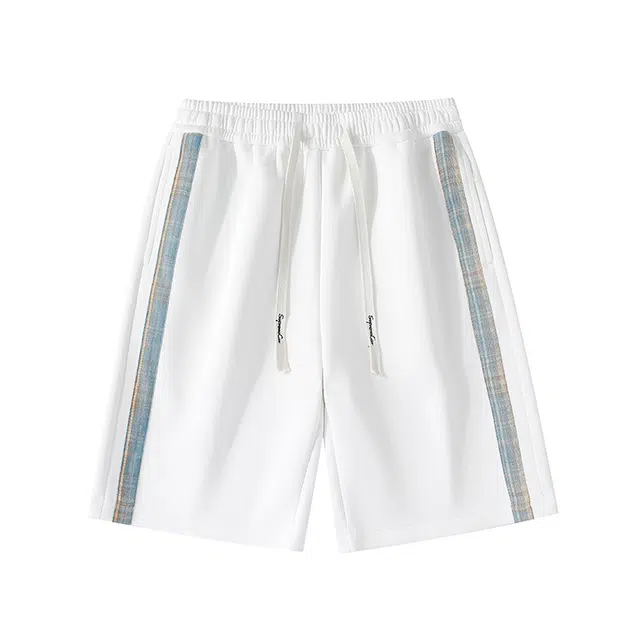 吾皇猫 美式复古潮流针织两侧双条色彩拼接撞色设计宽松百搭直筒五分裤时尚舒适亲肤休闲短裤 男女同款