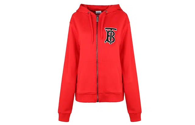 Burberry Letter Print Zip Hoodie Red
