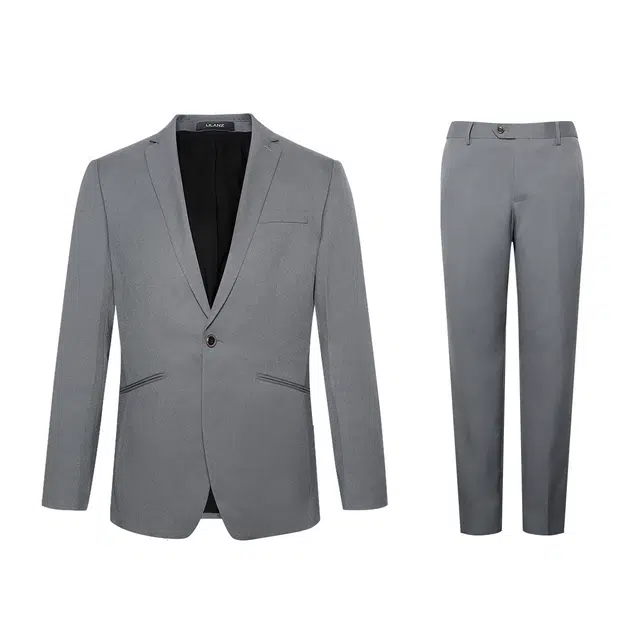 利郎 纯色一粒扣正装极简风平驳领结婚新郎上班质感西装套装 男款