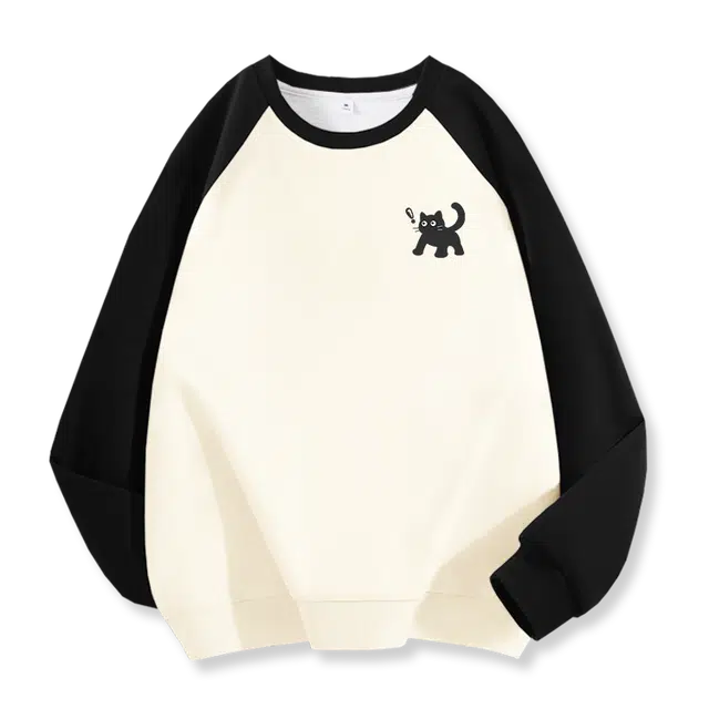 棉致 撞色插肩袖圆领套头宽松长袖卫衣 男女同款