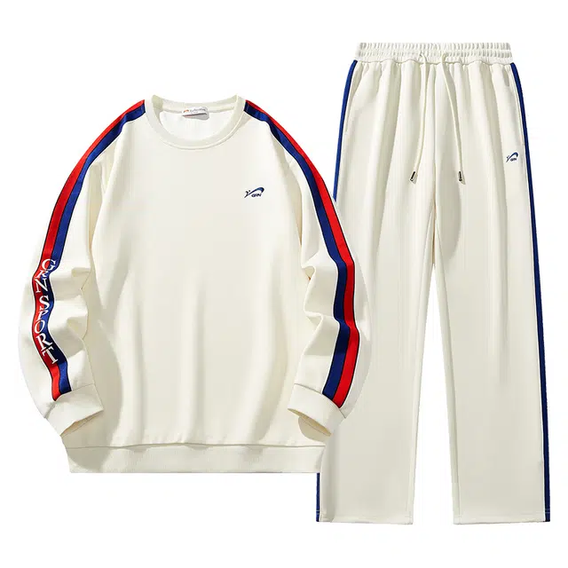 贵人鸟 舒适圆领条纹拼色百搭卫衣套装 男女同款