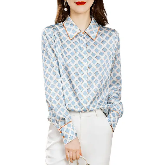 水墨佳人 薄款宽松长袖衬衫 女款 蓝色