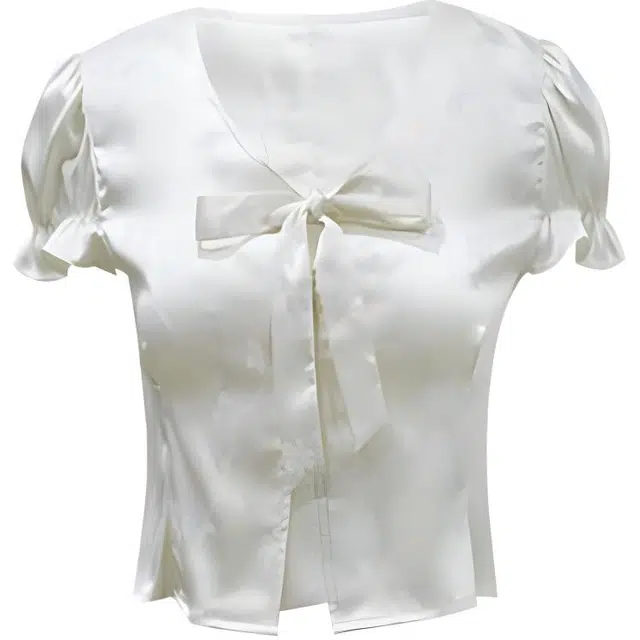 小小拉 休闲泡泡袖短款短袖衬衫 女款 米色