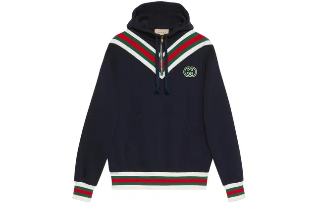 Gucci SS23 Striped Logo Hoodie Navy