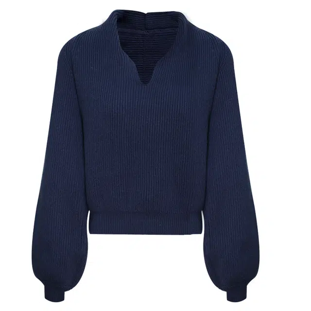 小小拉 宽松廓形长袖针织衫 女款 蓝色