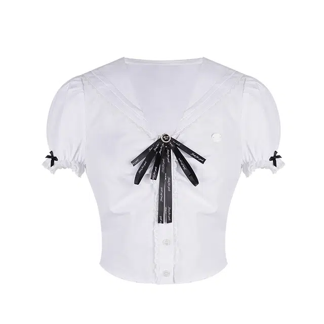 花铃太太 设计感海军领短袖学院风海军领收腰上衣衬衫 女款