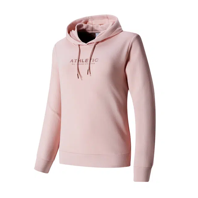 鸿星尔克 青春交集 字母印花套头连帽卫衣 女款 沉静粉