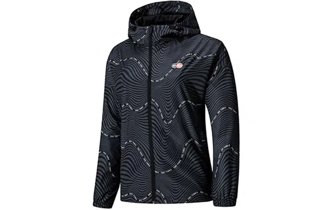 鸿星尔克 薄绒保暖运动连帽外套 女款 正黑