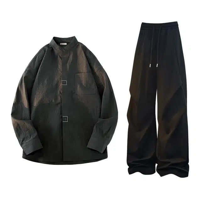 稻草人 复古简约日常百搭衬衫外套上衣潮流透气舒适直筒垂感裤子休闲运动套装 男女同款